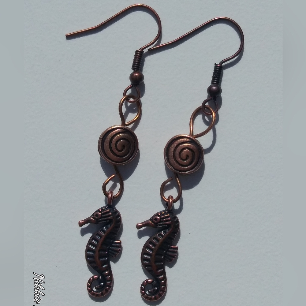 Seahorse Spiral Bronze Earrings